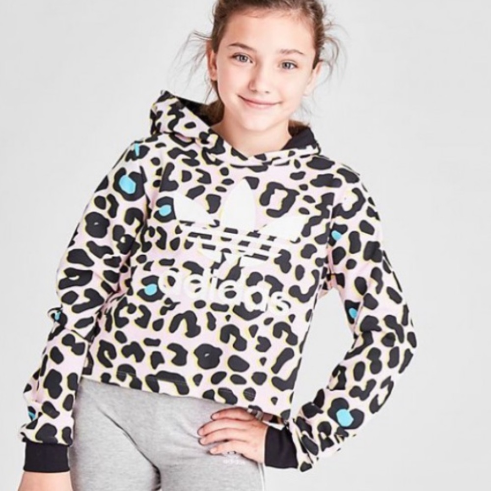 Adidas Originals LZ Crop Hoodie Leopard Multi NEW